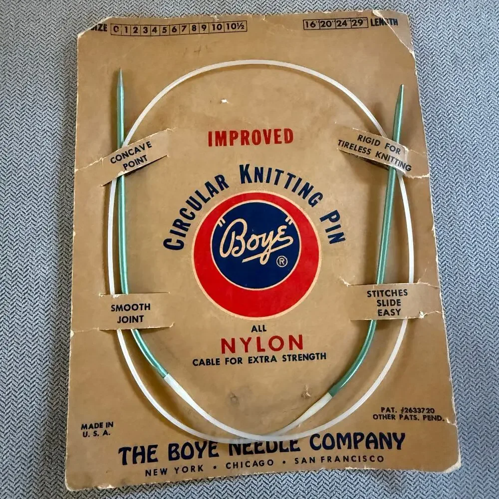 Vintage Boye Circular Knitting Needle Pin Nylon Cable Original Card USA